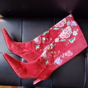 Red suede boots